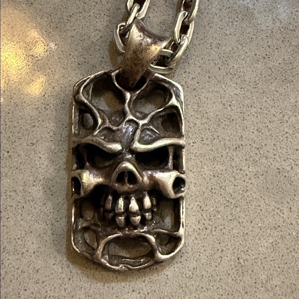 Travis Walker custom silver skull dog tag 24" necklace - Picture 2 of 7